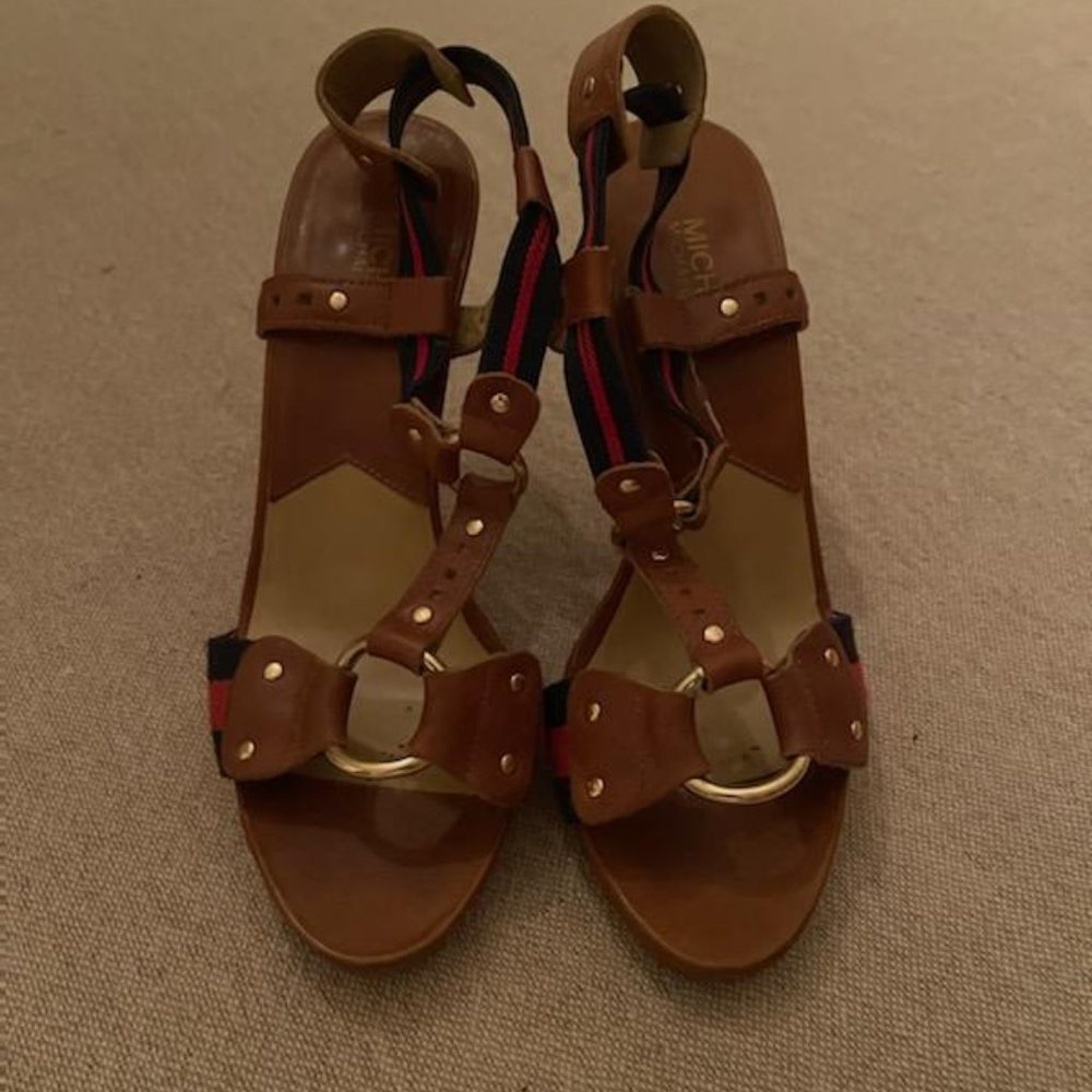 MICHAEL KORS brown, red and blue heels, Size 8